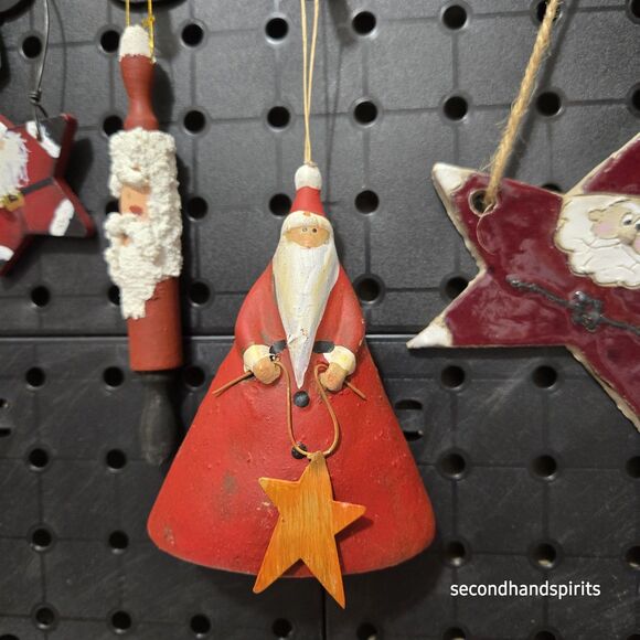 Primitive Santa Mixed Wood Clay Ornaments St. Nick Christmas Lot Of 4 - Picture 4 of 7